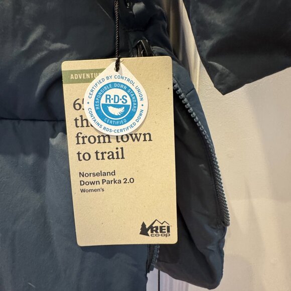 Hooded REI Coop Norseland Down Parka 2.0 Winter Car Coat Stone Blue Size 1X NWT - Picture 5 of 16